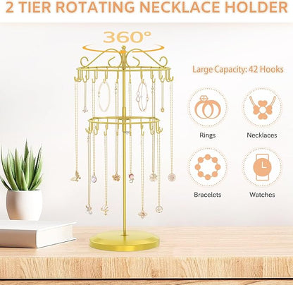 iDavosic.ly 2 Tier Rotating Necklace Holder Organizer - Image 4