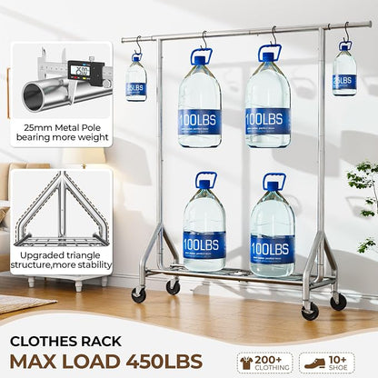 Heavy Duty Clothes Rack Load 450 LBS, Metal Garment Rack, Standing Rolling - Image 2