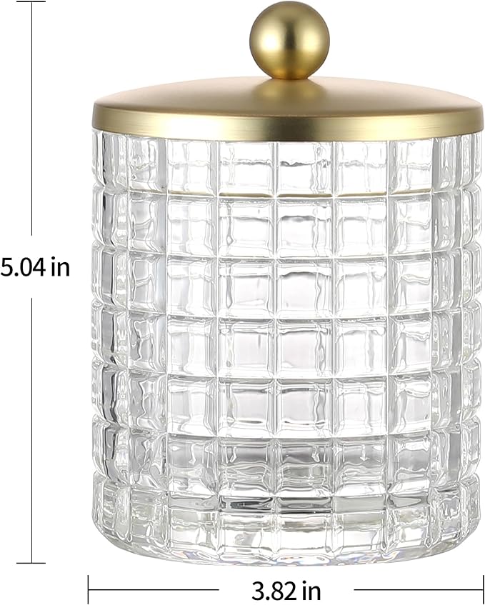 Clear Tranparent Apothecary Etched Geometric Grid Glass Jar W/Gold Metal Lid - Image 2