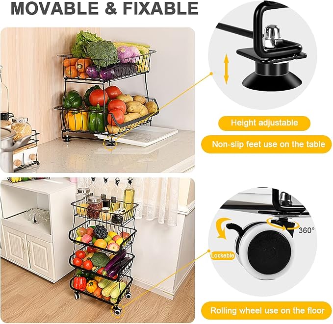Miyawell Fruit Vegetable Storage Basket, 4 Tier Stackable Metal Wire Storage - Image 3