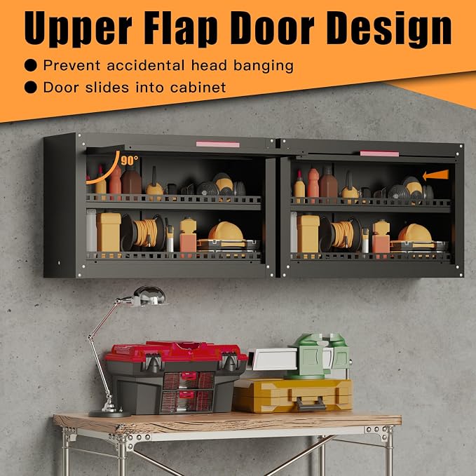 Garage Wall Cabinet, Up Flip Door Metal Wall Cabinet, Wall Mounted Metal - Image 4