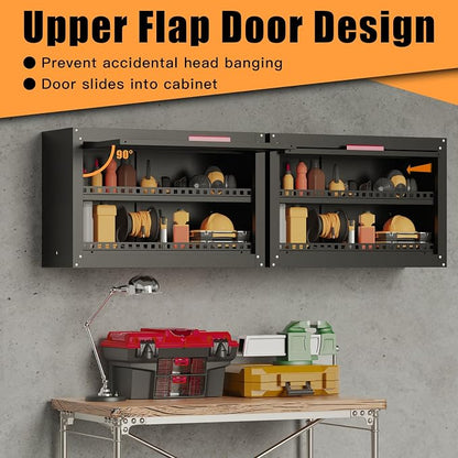 Garage Wall Cabinet, Up Flip Door Metal Wall Cabinet, Wall Mounted Metal - Image 4
