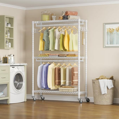 VIPEK R2 Plus Rolling Garment Rack 3 Tiers Adjustable Wire Shelving Clothes - Image 3