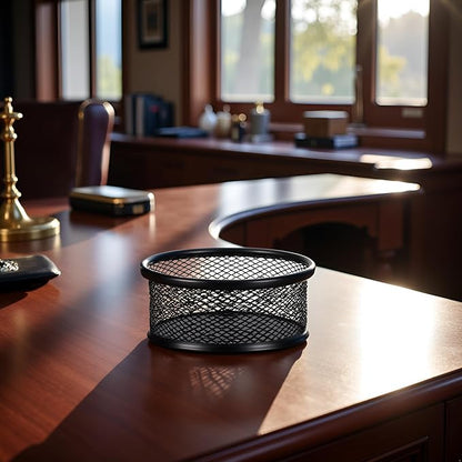 Black Metal Paper Clip Holder Mesh Paperclip Bowl Binder Clip Dispenser Desk - Image 3