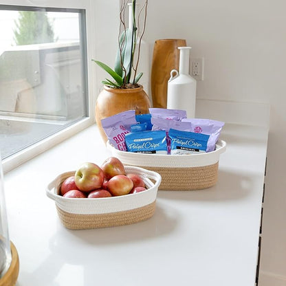 NaturalCozy 5-Piece Rectangle Storage Basket Set- Natural Cotton Rope Woven - Image 3