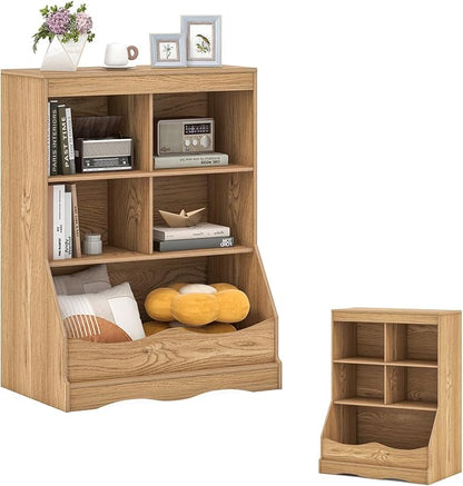 Storage Organizer, Small Bookcase w/ 4 Open Cubes & 1 Bottom Compartment by DREAMADE