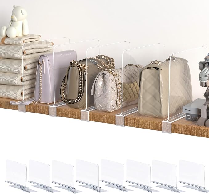 8PCS Acrylic Shelf Dividers for Closet Organization, Vertical Purse Organizer by SUNHEARTH