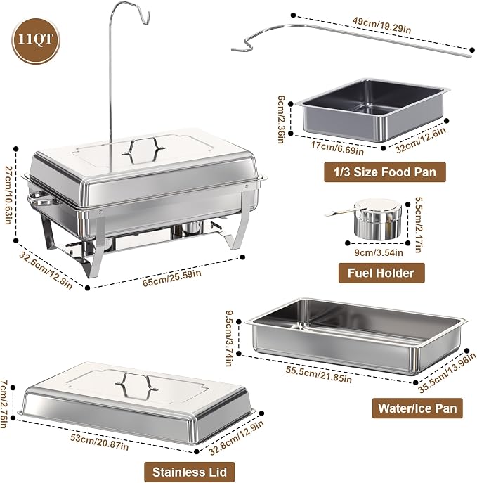 Chafing Dishes Buffet Set for Food Warming and Serving, 11QT Stainless Steel - Image 4