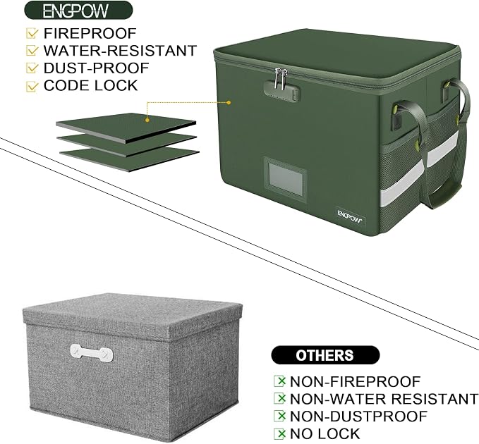 ENGPOW File Box with Lock, Fireproof Document Box with Zipper Lid, Collapsible - Image 6