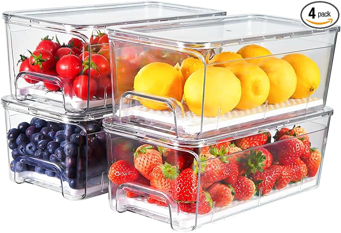 4-Pack Refrigerator Drawer Organizer Bins, by Brippo
