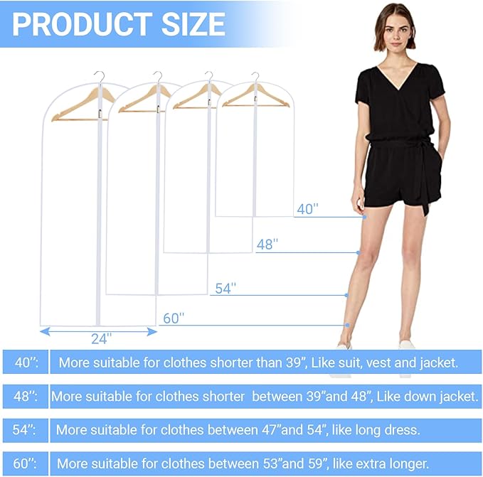 Garment Bags for Hanging Clothes 24'' x 40'' Coat Covers for Closet Foldable - Image 2