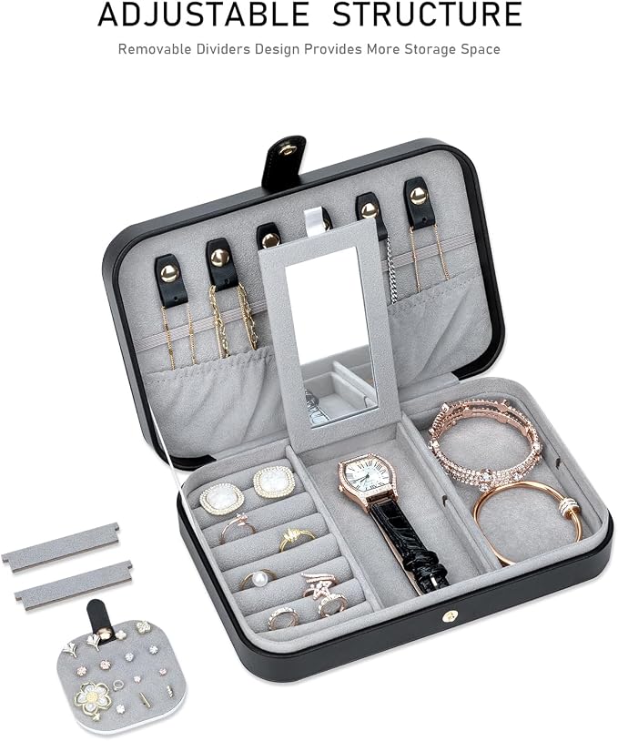 Travel Jewelry Organizer with Mirror Portable Case Small Jewellery Box Gift - Image 4