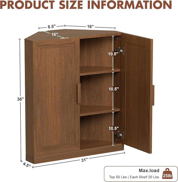 Casaphoria Farmhouse Corner Cabinet, Wooden Corner Storage Cabinet - Image 2
