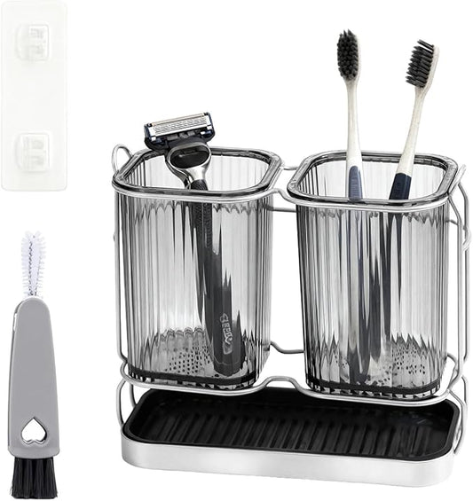 2-Pack Grey Toothbrush Holders, Wall Mounted or Countertop Toothbrush Holders by RISESAILS