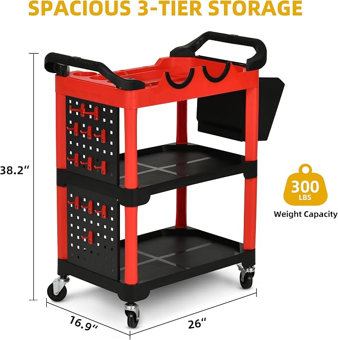 DWVO Auto Detailing Cart with Wheels, 3-Tier Rolling Tool Organizer with 2 - Image 4