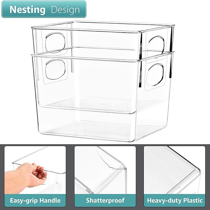 Sorbus 2 Pack Medium Clear Plastic Storage Bins, Refrigerator, Under Sink - Image 5