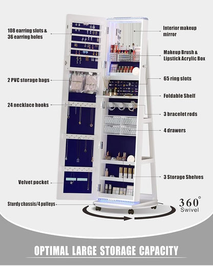 Full Length Mirror with Storage, Standing Mirror Jewelry Cabinet with 3 Color - Image 6