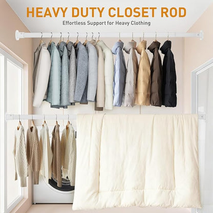 White Adjustable Closet Rod 18-63 Inches, Heavy Duty Metal Clothes Hanging Rod - Image 3