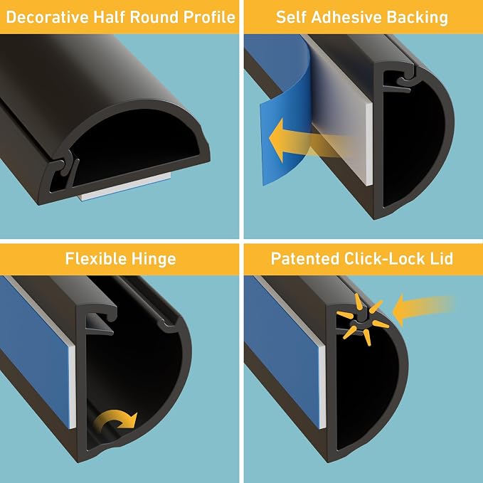 D-Line Half Round Cord Hider, Patented Cable Cover, Hide TV Wall Mount Wires - Image 2