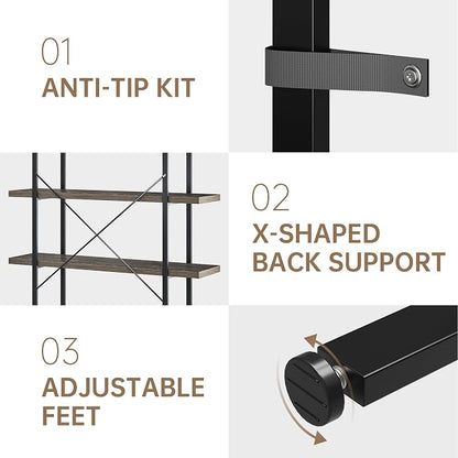 Bookshelf Set, Heavy Duty 5-Tier Industrial Bookcase, 120lbs Shelf Capacity - Image 7
