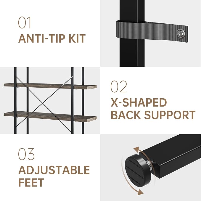 Bookshelf Set, Heavy Duty 6-Tier Industrial Bookcase, 120lbs Shelf Capacity - Image 7