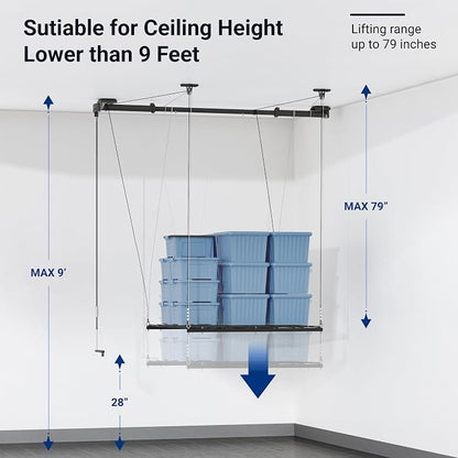 FLEXIMOUNTS Garage Lifting Metal Rack, 4x4 Ft Overhead Garage Storage Racks - Image 3