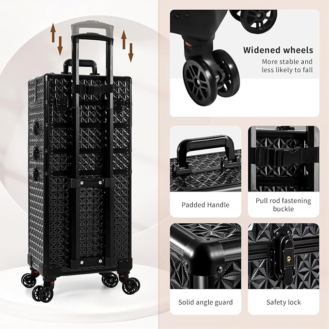 AROUS 5 in 1 Rolling Makeup Train Case Cosmetology Case on Wheels Large - Image 6
