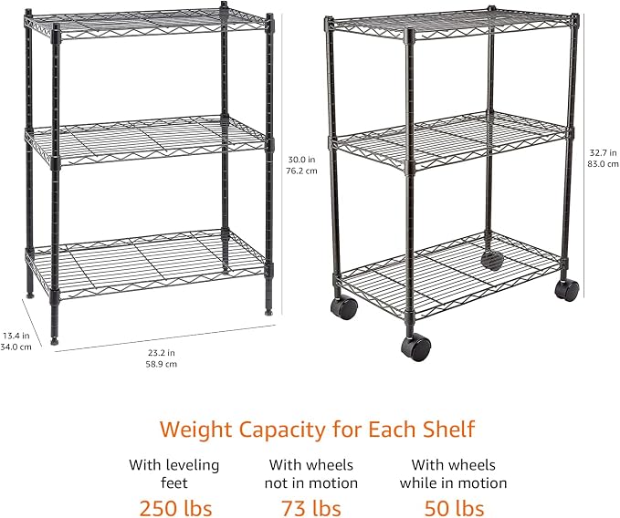 Amazon Basics 3-Shelf Adjustable, Heavy Duty Storage Shelving Unit on 2'' PP - Image 5