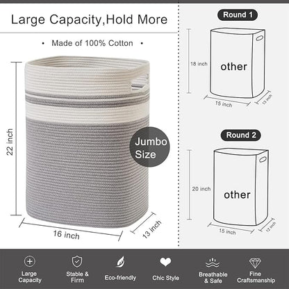 OIAHOMY Laundry Hamper, Tall Cotton Decorative Blanket Storage Basket - Image 5