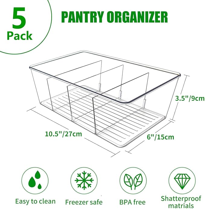 5 Pack Pantry Organizers and Storage, 4 compartment Snack Containers - Image 2