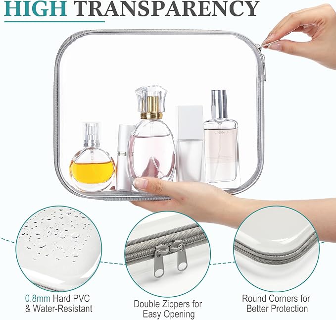 Sanwuta 6 Pcs Clear Hard Zipper Case Hard Plastic Zipper Pouches Transparent - Image 3