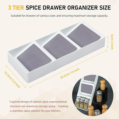 Spice Drawer Organizer, 3 Tier Non-Slip Silicone Seasoning Jars Drawer Insert - Image 2