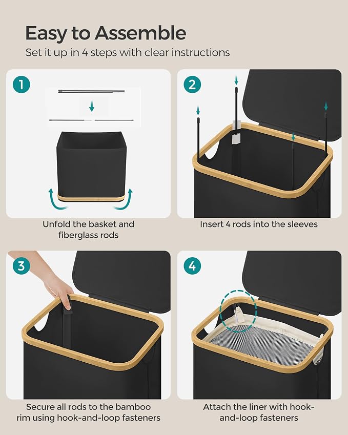 SONGMICS Laundry Hamper with Lid, Large Laundry Basket, 23.8 Gallons, Removable - Image 8