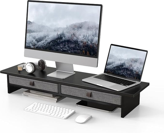Fenge Monitor Stand with Drawer, 2 Tiers Dual Monitor Riser by Fenge