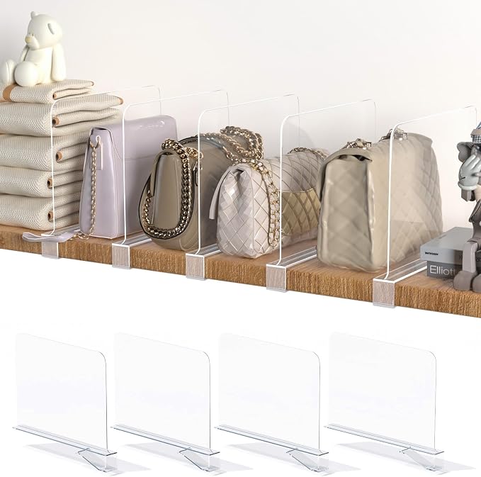 4PCS Acrylic Shelf Dividers for Closet Organization, Vertical Purse Organizer by SUNHEARTH