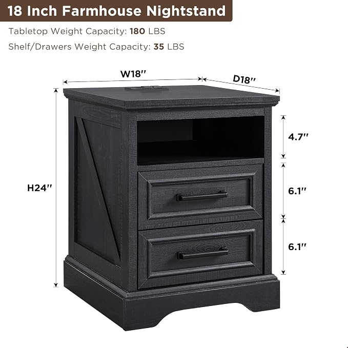 ACCOHOHO 18" Farmhouse Nightstand Set of 2 - Image 2
