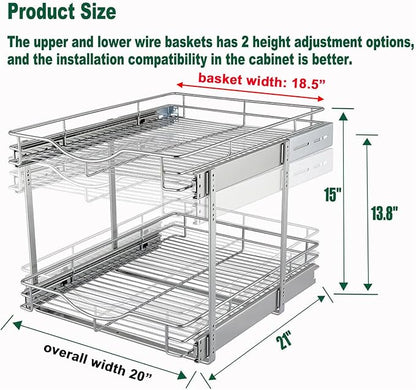 DINDON 2 Tier Pull Out Cabinet Organizer, Double Tier Wire Basket Slide Out - Image 3