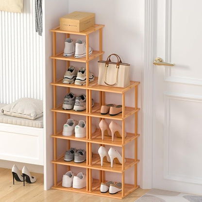 Bamboo Free Standing Shoe Rack Shelf Multi Tier Tall Wooden Stackable Shoes by MHXWSXPN