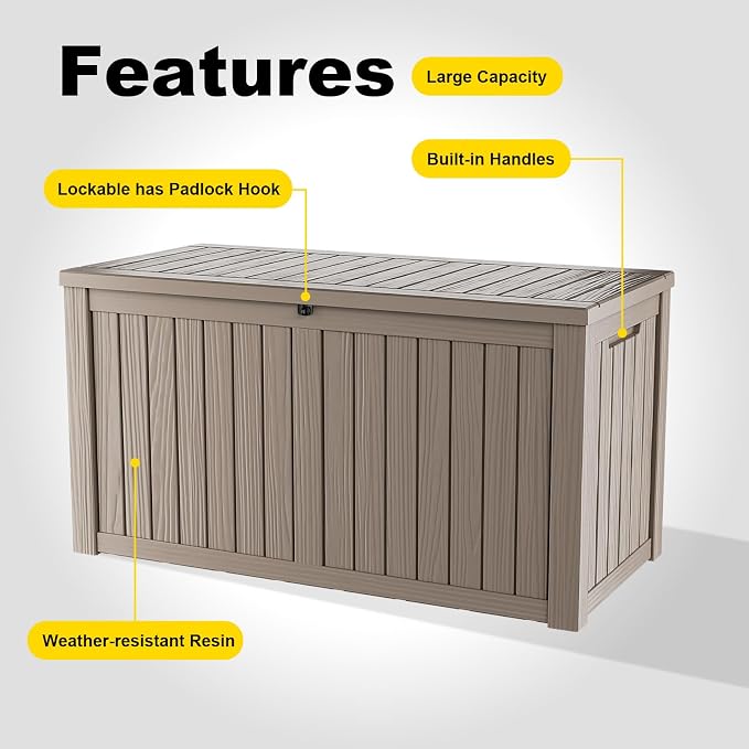 180Gallon Waterproof Outdoor Storage Box, UV Resistant Resin Deck Box - Image 6