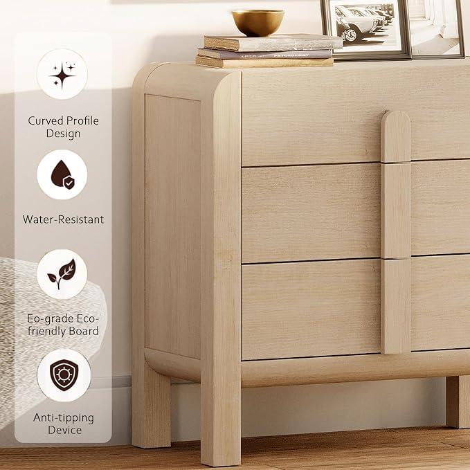 WAMPAT 3 Drawer Dresser for Bedroom, 31.5" Wide Mid Century Modern Wide Chest - Image 6