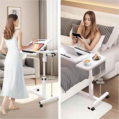 Overbed Table with Wheels Adjustable Height, Tiltable Desktop with Tray - Image 7