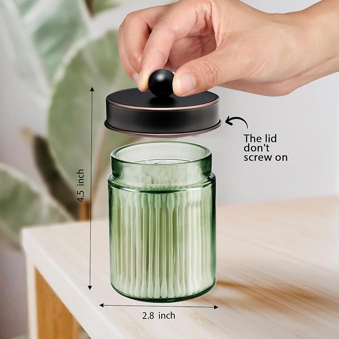 Amolliar Sage Green Qtip Holder, Glass Apothecary Jar Metal Lid & Stickers - Image 2