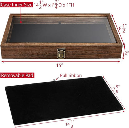MOOCA 2 Pcs Wooden Jewelry Display Case Tempered Glass Top Lid, Gemstone - Image 2