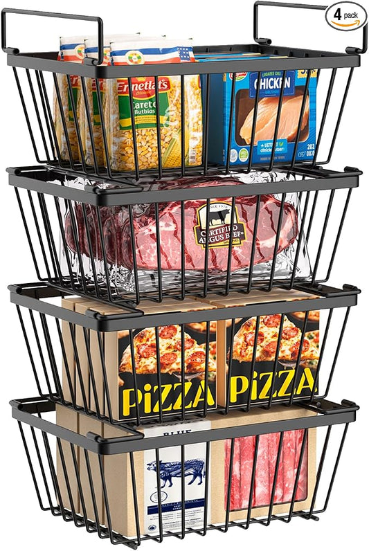 Freezer Organizers bins with Folding Handles，4 Pack Stackable Upright Freezer by Unknown
