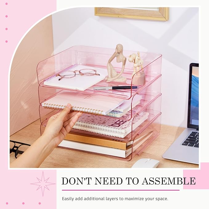 Harloon 4 Tier Acrylic Paper Tray 13 x 9.8 x 3 Inches Stackable Letter Clear - Image 3