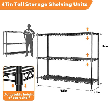 Storage Shelves Heavy Duty, 3-Tier Adjustable Metal Industrial Utility Shelf - Image 2