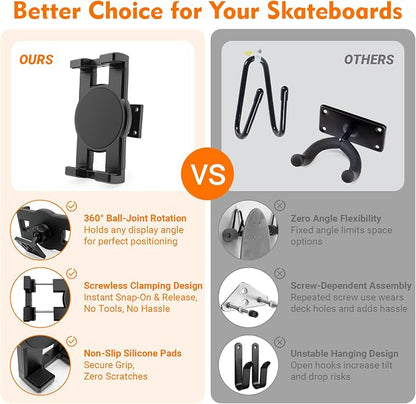 DYAUS 360° Rotating Skateboard Wall Mount, Extending Skateboard Wall Hanger - Image 4