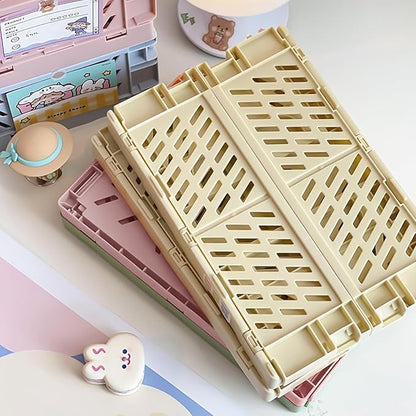 Small Pastel Plastic Storage Bins 2Pcs Foldable Pastel Crates Plastic Basket - Image 3