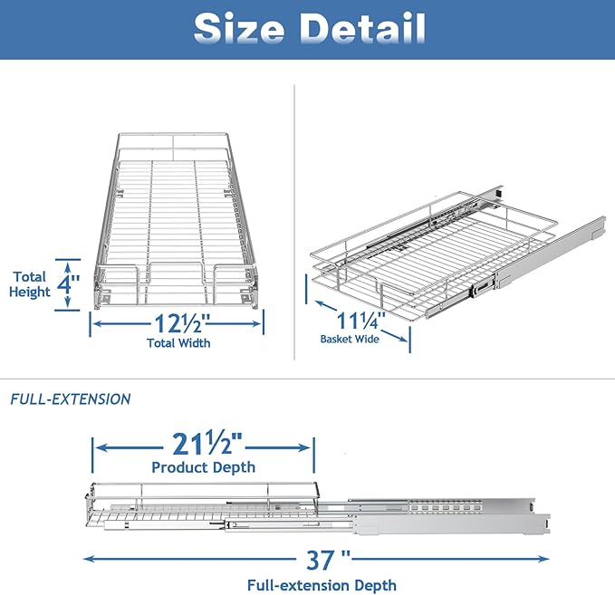 Pull Out Cabinet Organizer 12½" W x 21½" D, Heavy Duty Cabinet Pull Out Shelves - Image 3