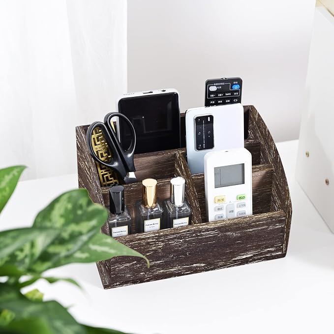 OKSQW Wood Desk Organizer, Solid Wooden Dark Brown Pen Holder by WelcometoOKSQW